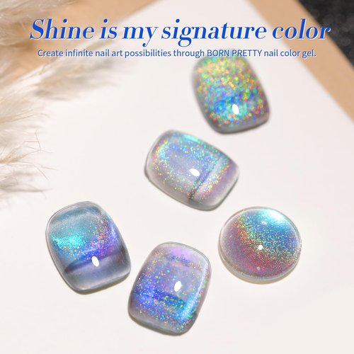 Born Pretty 9D Cat Magnetic Eye Gel Nail Polish Holographic Rainbow Gel Polish Blue Purple Soak Off U V LED Gel Polish Nail Art Design Manicure Salon DIY Home 15ML