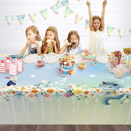 Cheerland Floral Tablecloth - 9x5 Ft Fabric for Tea Party & Spring Celebrations | Alice in Wonderland Theme