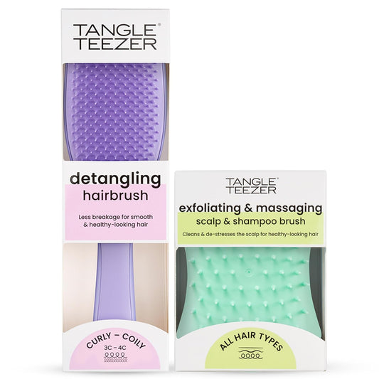 Tangle Teezer Ultimate Detangler Hairbrush - Exfoliate & Detangle 3C to 4C Curly Hair | Purple & Mint