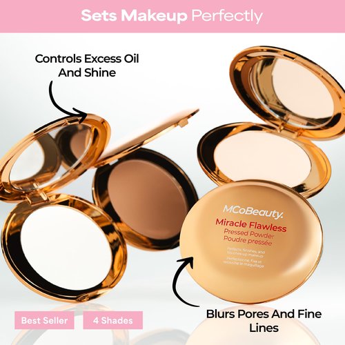 MCoBeauty - Parent - Miracle Flawless Pressed Powder - Compact Setting Powder with Rose Flower Extract and Sweet Almond Oil - Helps Finish and Refine the Look of Makeup