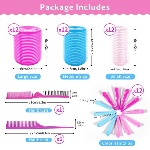 Hair Rollers Set by My Novel Things - 50PCS Volume Curlers with 12 Clips & 2 Combs | Perfect for Short to Long Hair