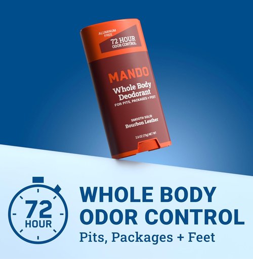 Mando Whole Body Deodorant For Men - 72-Hour Odor Control - Aluminum & Baking Soda Free - Bourbon Leather - 2.6 Ounce (Pack of 2)