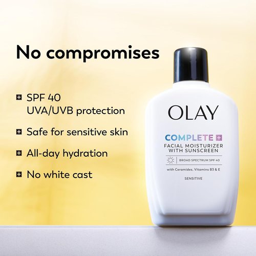 Olay Complete+ Face Moisturizer - SPF 40 Sunscreen for Sensitive Skin | Fragrance-Free, 6 Oz