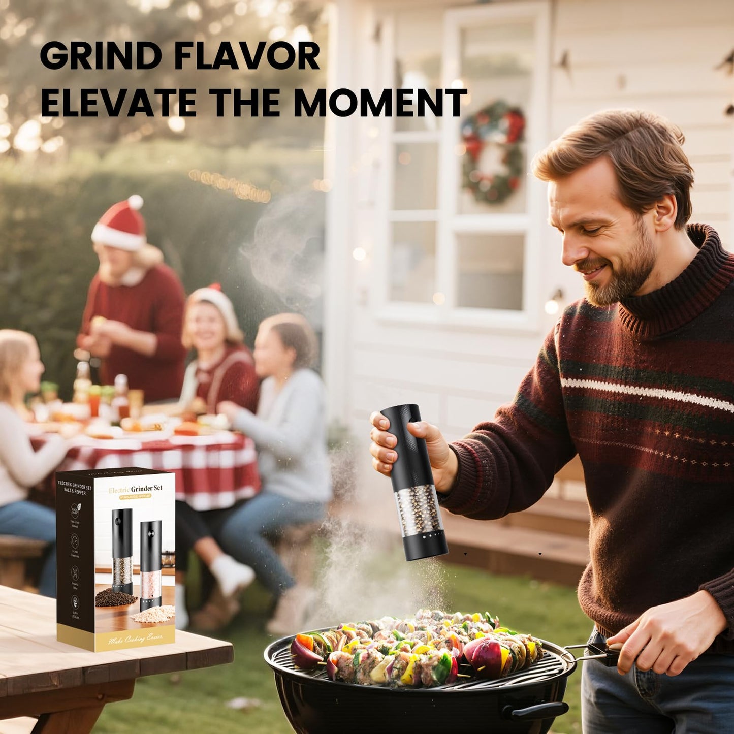 Electric Salt and Pepper Grinder Set - Rechargeable Automatic Salt and Pepper Shakers, Kitchen Appliances with External Adjustable Coarseness, Larger Hopper for Cooking, Home Gifts(2 Pack,Black/Black)