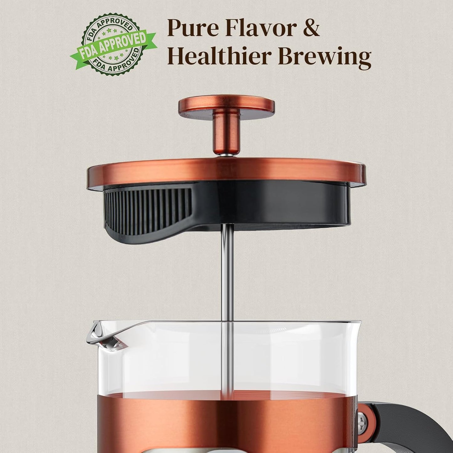 Veken French Press Coffee Maker 21oz 0.6 L, Single Serve Small Pot, Heat Resistant Thickened Borosilicate Glass, Stainless Steel Brewer, Cold Brew Cafetera Teapot for Kitchen Travel Camping, Copper