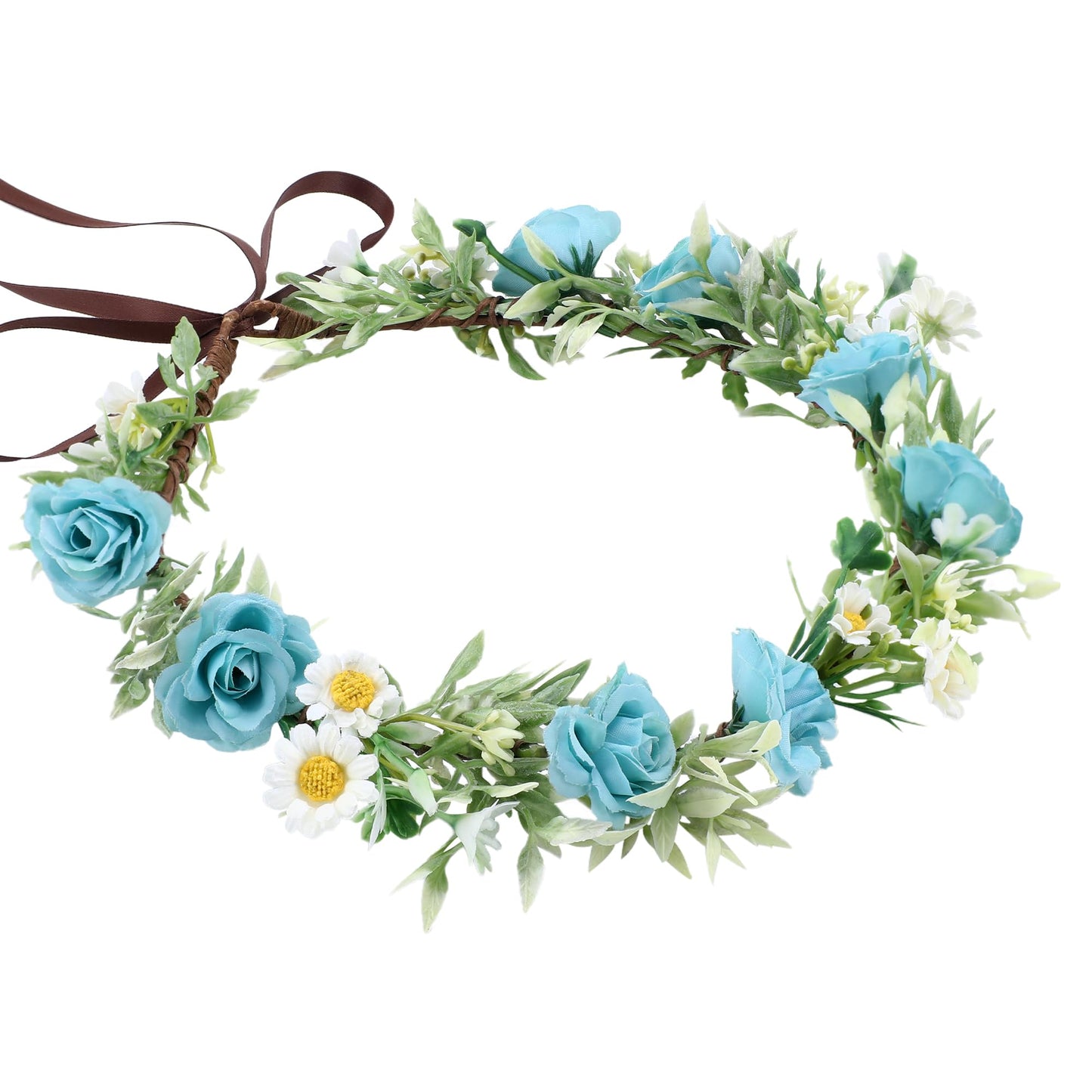 KorViSHOW Floral Crown Flower Headband - Blue Elegant Floral Headpiece Artificial Floral Crown Bridal Headpiece Photo Props for Women Girls Birthday Party Festivals