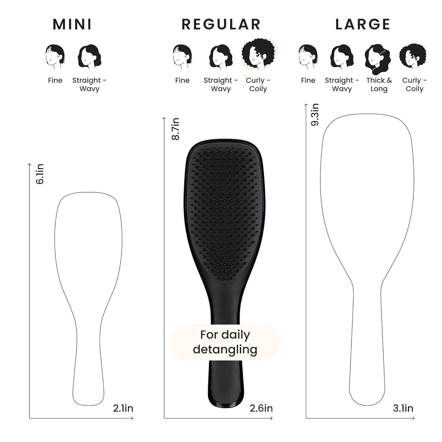 Tangle Teezer Ultimate Detangler Curly Hair Brush, Dry & Wet Hairbrush, Reduces Frizz & Breakage, for 3C to 4C Curly Hair Types, Black