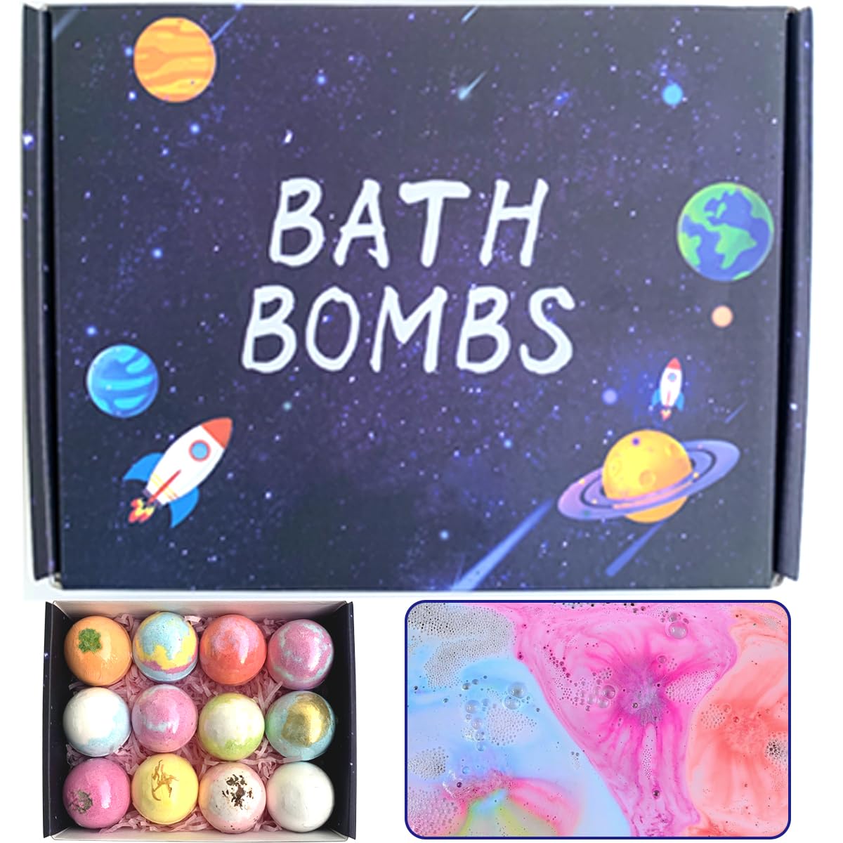 Kanehosi Bath Bombs for Kids & Woman, 12Pcs Organic Bubble Bath Bombs Beautiful Gift Set for Birthday Thanksgiving Christmas Valentine's Day