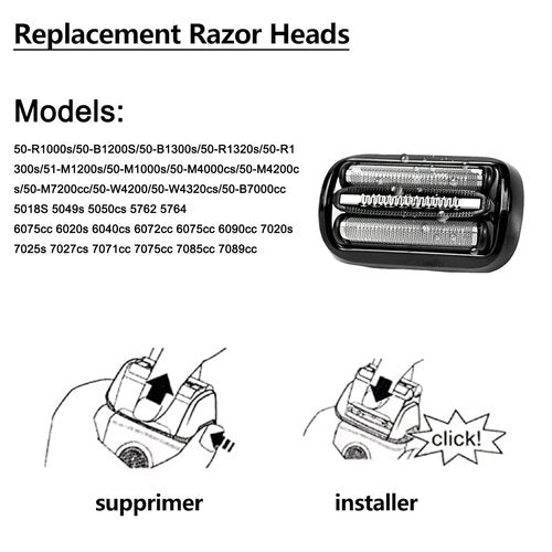 Braun 53B Replacement Head - Wet & Dry Foil and Cutter for Series 5 & 6 Electric Shavers