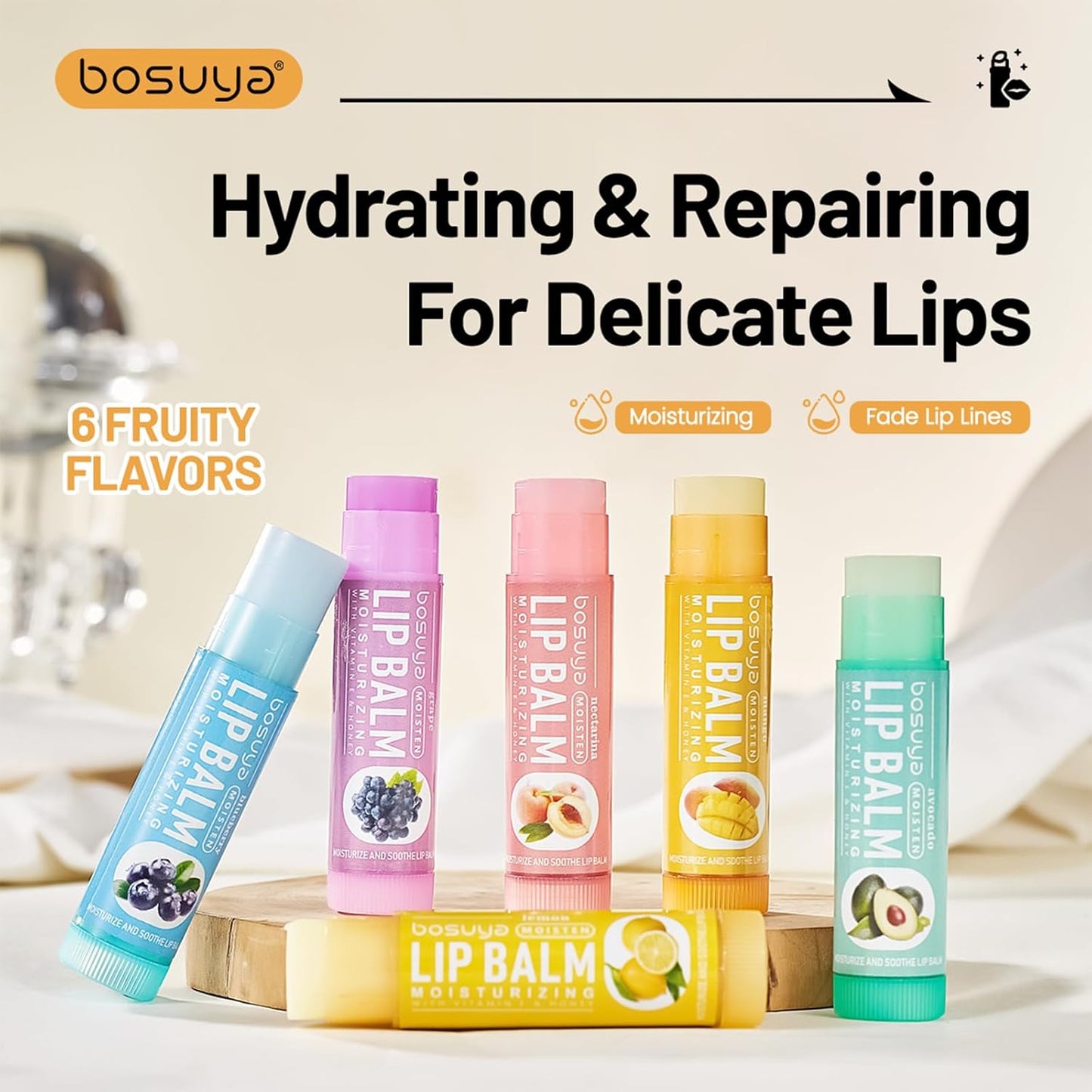 Skiennix Lip Balm Set - Gentle Hydration for Dry & Sensitive Lips | 6 Flavors, All-Day Moisture