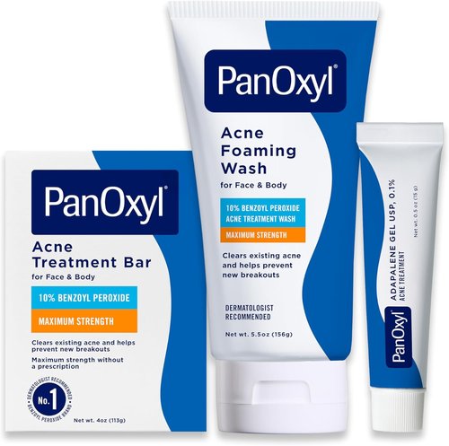 PanOxyl Acne Treatment Bundle - Foaming Wash & Treatment Bar with 10% Benzoyl Peroxide | Adapalene Gel