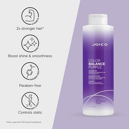 Joico Color Balance Purple Shampoo - Eliminate Brassy Tones & Boost Shine | UV Protection with Rosehip Oil & Green Tea Extract