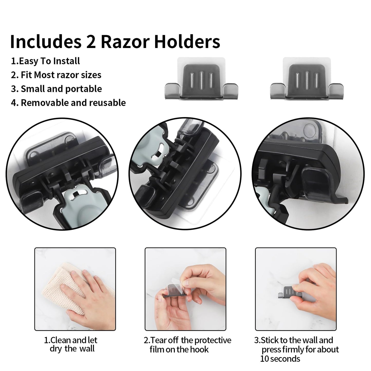 EUAIAJ Shower Mirror Fogless for Shaving, Large(10.6x8in) and with 2 Razor Hooks & 2 Mirror Hooks, Easy Install & Unbreakable & Super Thick, Fog Free (No Fog) Shower Mirror for Shaving