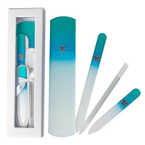 Bona Fide Beauty Handmade Czech Glass Manicure & Pedicure Gift Set - 4PC in Blue with Foot File & Cuticle Pusher
