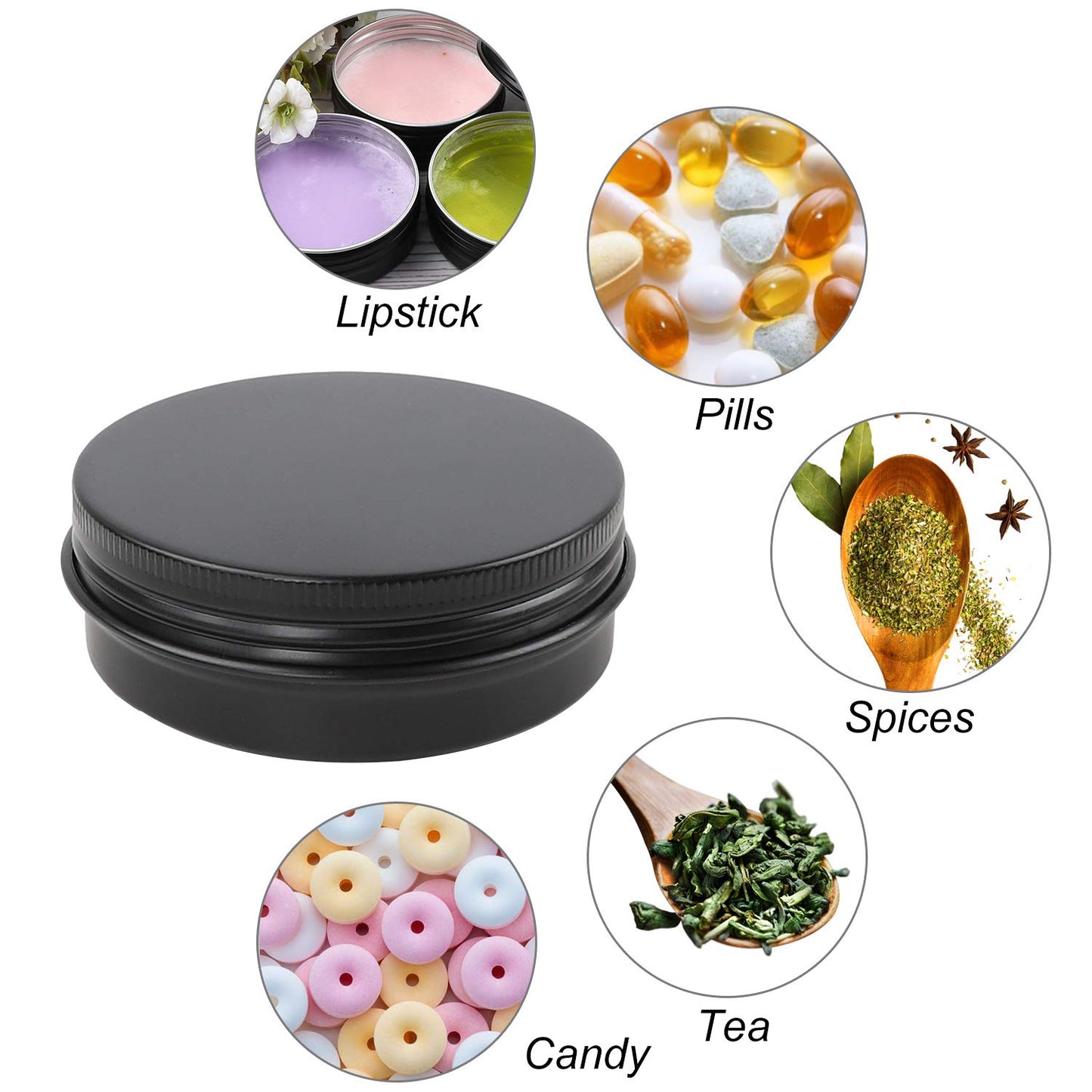 Moretoes 36 Pack Tins, 2 Oz Lip Balm Containers, Black Metal Round Tins Aluminum Cans, Empty Tin with Screw Lids for Salve, Spices or Candies