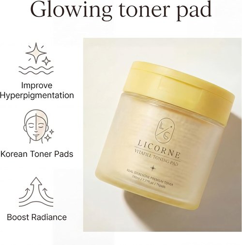 Licorne Vitafill Toning Pads - Hydrating Korean Toner Pads with Niacinamide for Smooth, Radiant Skin