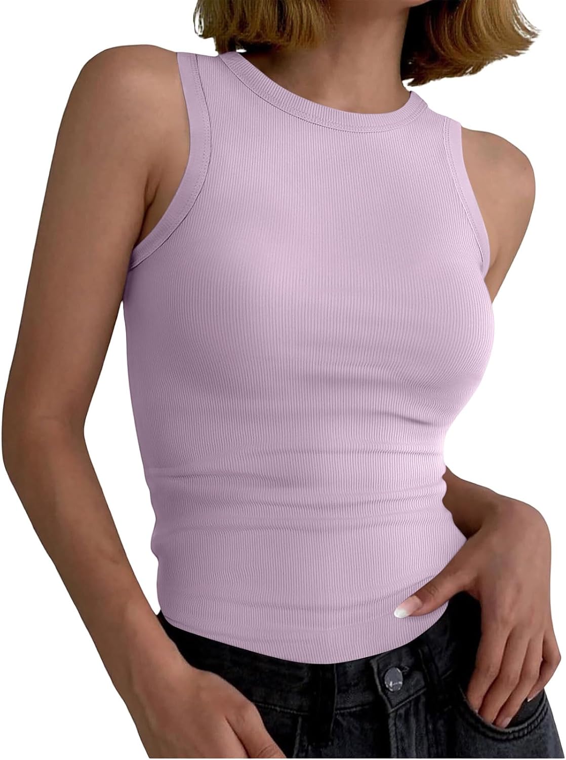 Skiennix Women's Ribbed Tank Top - Sleeveless Crewneck Slim Fit Tee for Summer Casual Wear