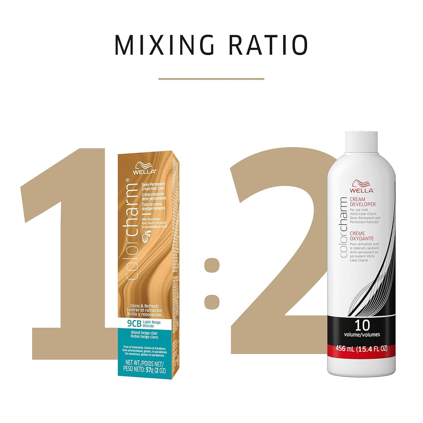 WELLA ColorCharm Demi-Permanent Hair Color | Glossy Gray Coverage, 9CB Light Beige Blonde + 10 Vol Developer