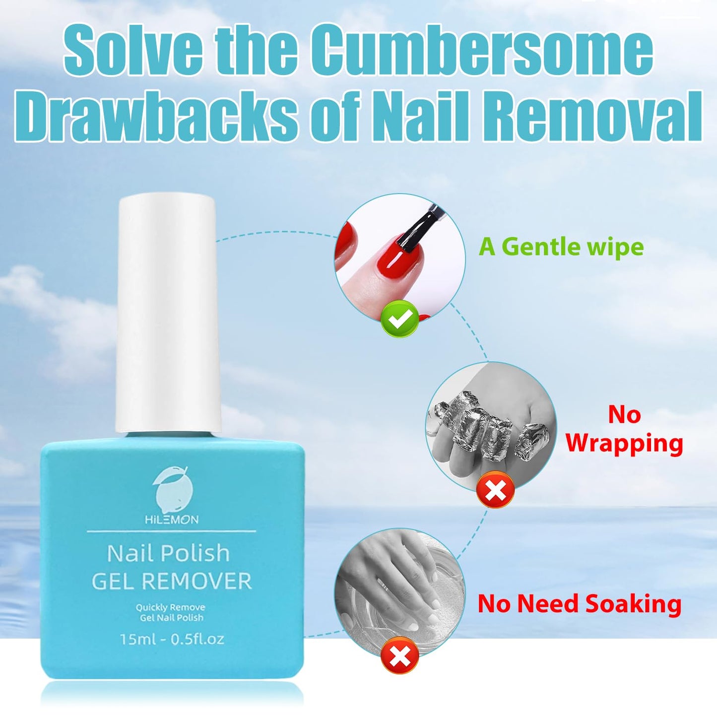 Skiennix Quick Gel Nail Polish Remover - Effortless Removal in 3 Minutes | 15ml, 2-Pack