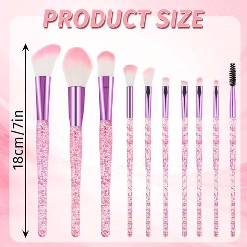 10 PCS Glitter Crystal Makeup Brush Set Cute Makeup Brushes Bling Professional Concealer Eye Shadow Eyeliner Blush Lip Blending Synthetic Brushes Tools Kit Face Cosmetics Blending Brushes for Women