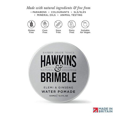 Hawkins & Brimble Strong Hold Hair Pomade - 100ml Water-Based Formula for All-Day Firm Hold & Natural Shine | Elemi & Ginseng Scent, Vegan Grooming Cream