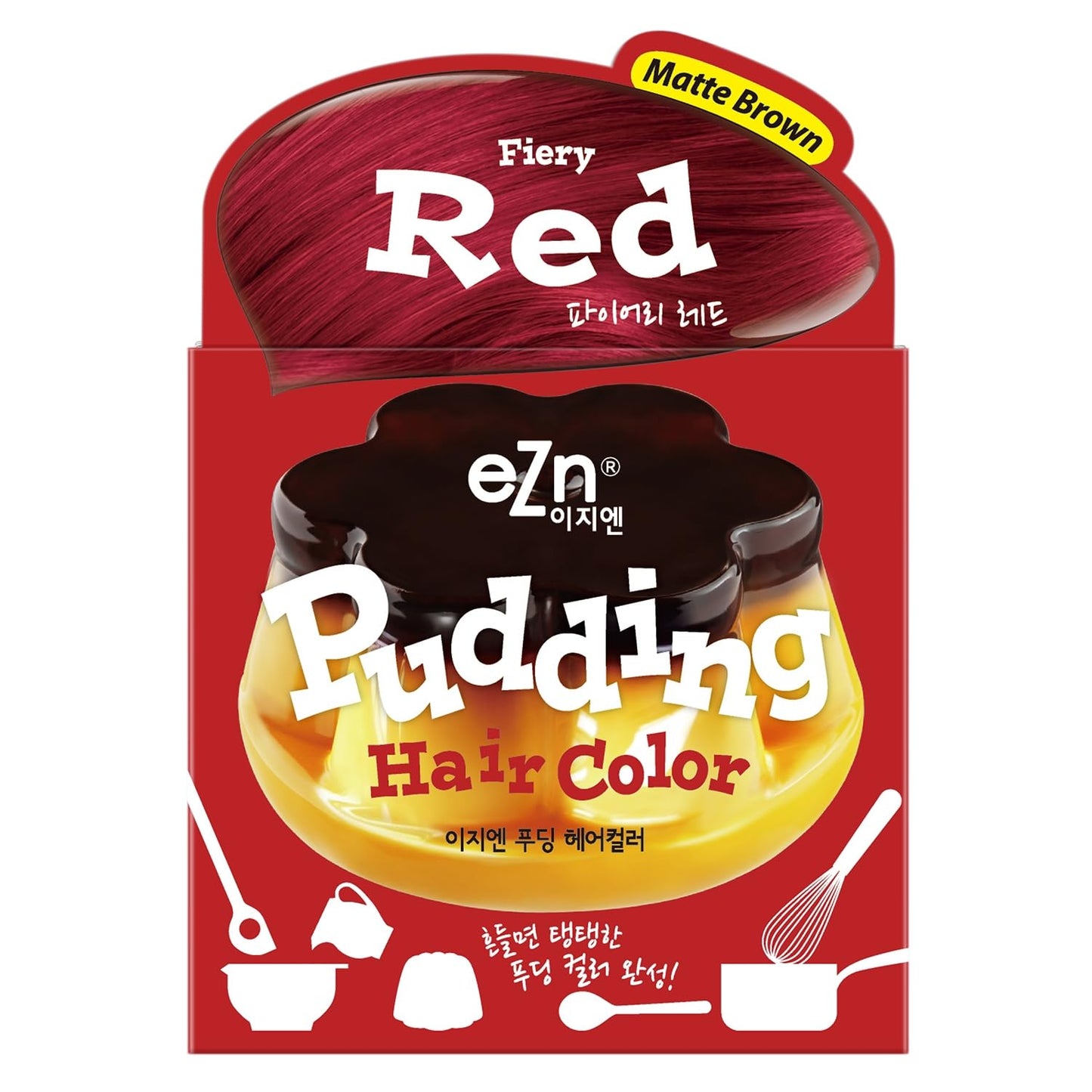 eZn Pudding Hair Dye, Ammonia-Free Semi-Permanent DIY Hair Color Kit with Keratin, Made in Korea, Odorless, Gentle for Sensitive Skin, No Skin Irritation (Fiery Red, 1 Pack)