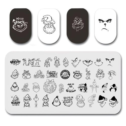 Christmas Nail Stamping Plate Funny Monster Cute Puppy Nail Art Stamp Plates Winter Holiday Nail Stamping Plate Xmas Bell Candy Cane Nail Art Stamping Template for Women Girls DIY Salon 1 Pcs