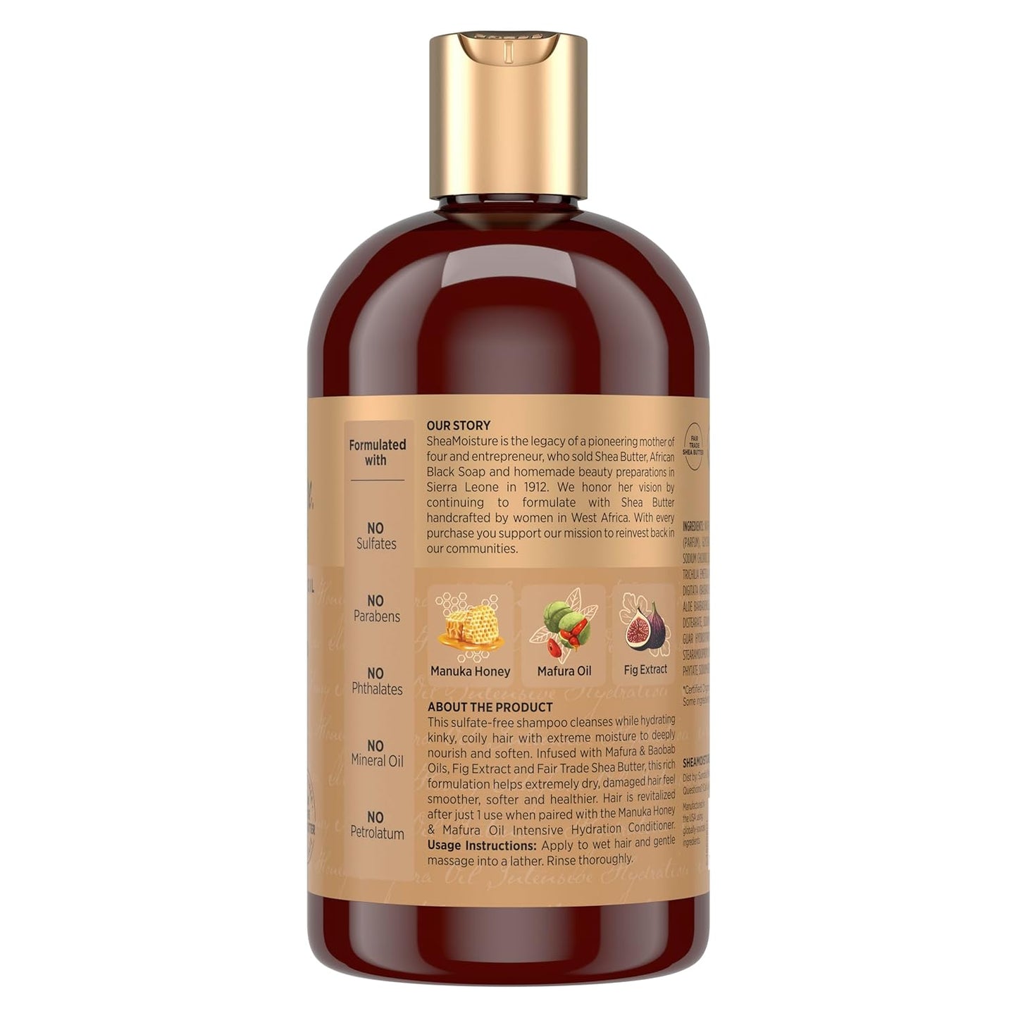 SheaMoisture Intensive Hydration Shampoo - Manuka Honey & Mafura Oil for Dry Hair | Sulfate-Free, 13 fl oz