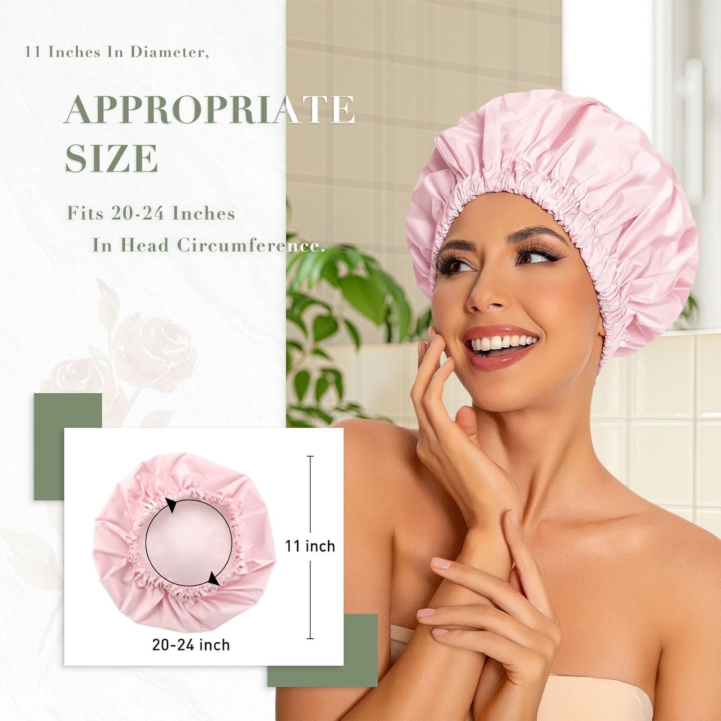 Skiennix Reusable Shower Cap - Large Waterproof Bath Hair Hat for Long Hair & Braids | Pink
