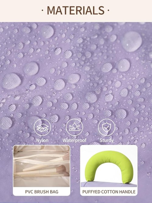 Detola Travel Makeup Bag - Waterproof Lay Flat Cosmetic Organizer with Compartments | Purple Portable Pouch