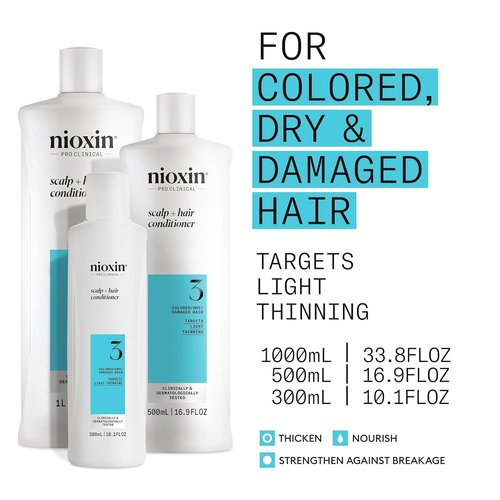 Nioxin System 3 Scalp & Hair Thickening Conditioner - Nourish Colored, Dry & Damaged Hair | Strengthen with Niacinamide & Biotin | 33.8 Fl Oz