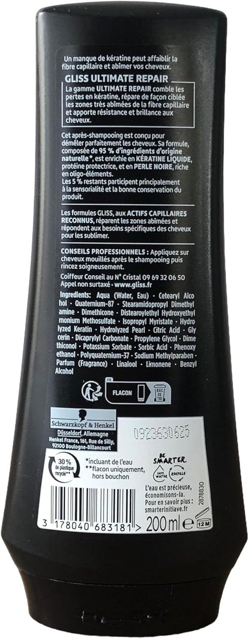 Gliss Kur Ultimate Repair Conditioner - Deep Nourishment for Damaged Hair | 6.76 Fl Oz