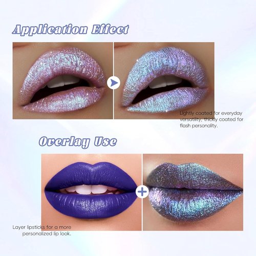 HOSAILY Blue Glitter Lip Gloss - Long-Lasting Iridescent Diamond Shimmer | Waterproof Sparkly Makeup