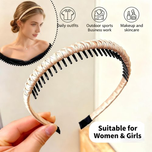 Miskate Zig Zag Headbands for Women 6 Pack Non-Slip Plastic Hairbands with Teeth Grip for Thick Hair, Tortoiseshell & Black Hair Accessories
