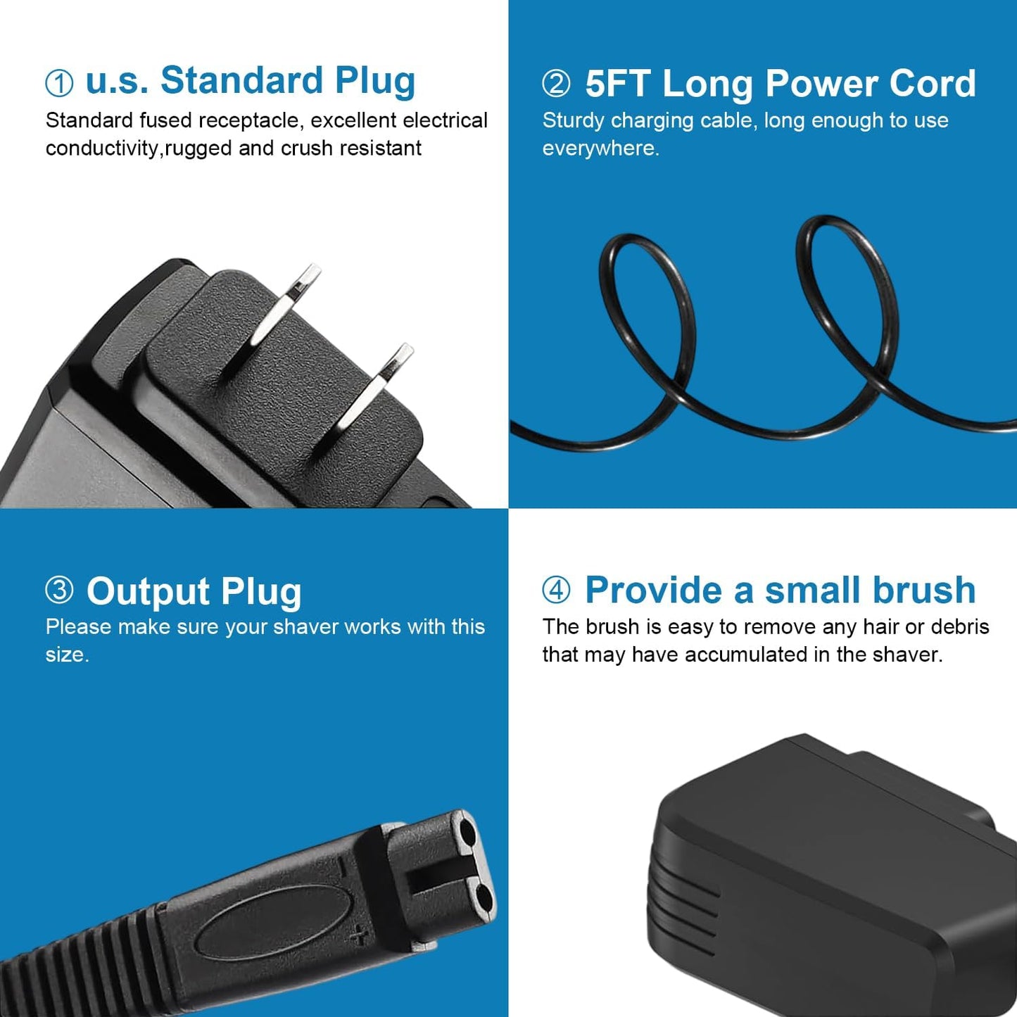 Andis 5V 1A Charger Adapter - Replacement Power Cord for 17150, 17165, TS-1 & TS-2 Foil Shavers