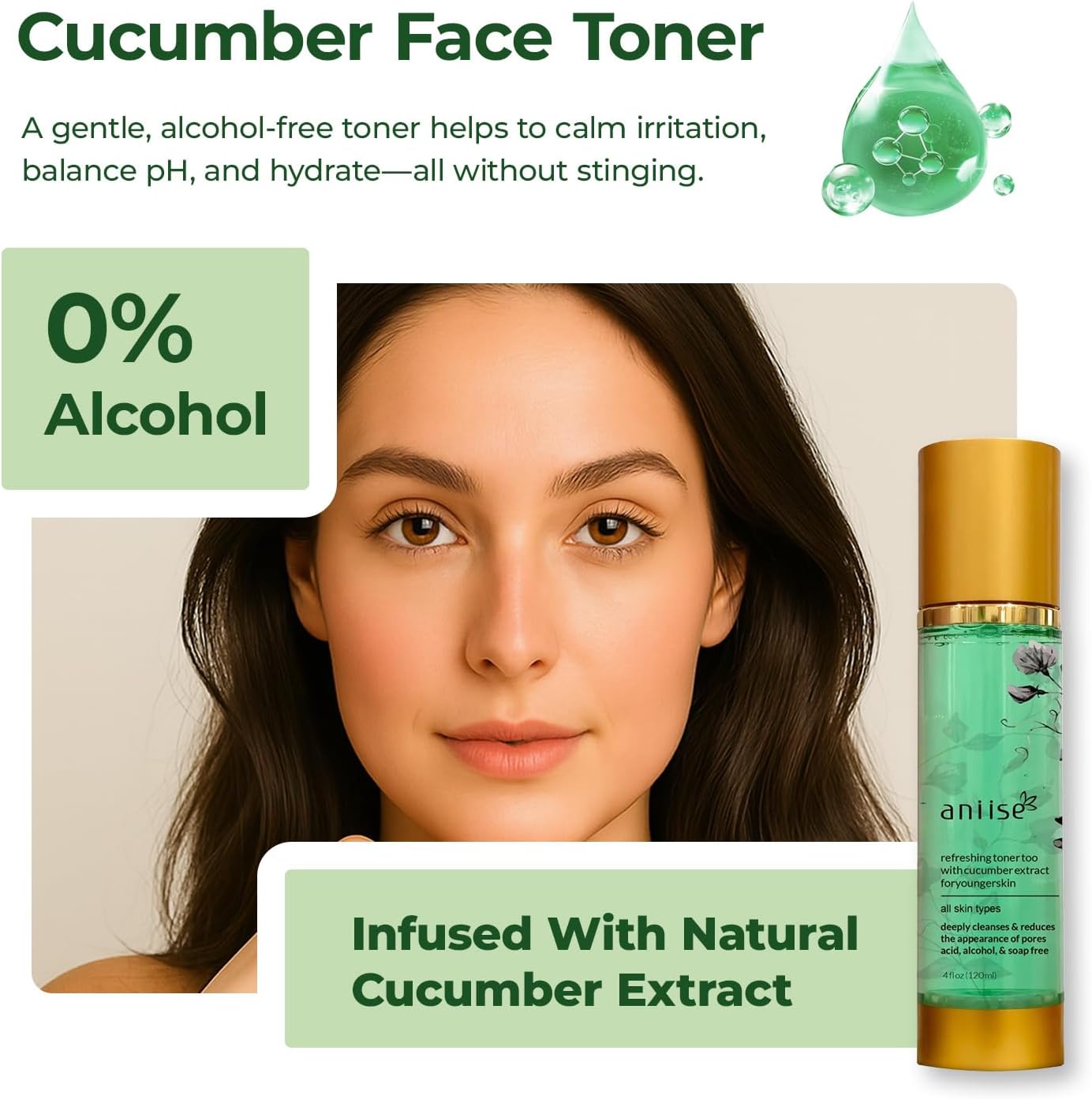 Skiennix Refreshing Cucumber Extract Face Toner - Deep Cleansing & Hydrating | 4 fl. Oz | Alcohol-Free, Vegan
