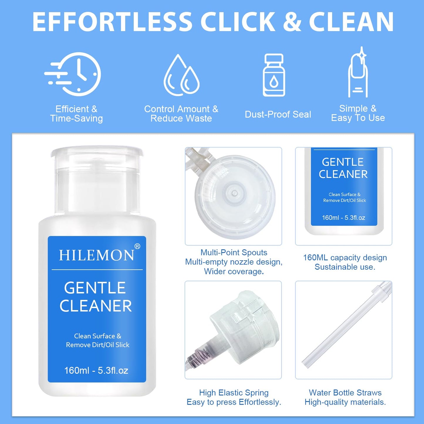 Skiennix Push-On Nail Cleaner - Gentle Surface Cleanser for Gel & Art | 160ml Pump Bottle