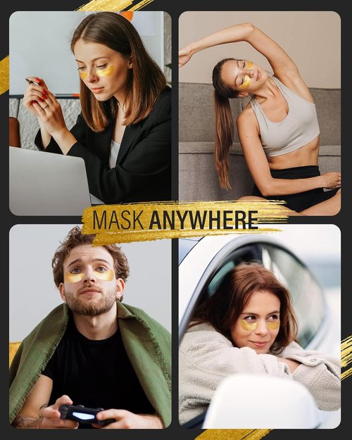 24K Gold Under Eye Patches - Collagen Eye Masks for Dark Circles & Puffiness | 25 Pairs