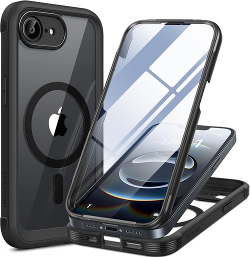 Miracase iPhone 17e & 16e Case - Full-Body Protection with Built-in Glass Screen Protector | Military Drop Proof, Black, 6.1 Inch