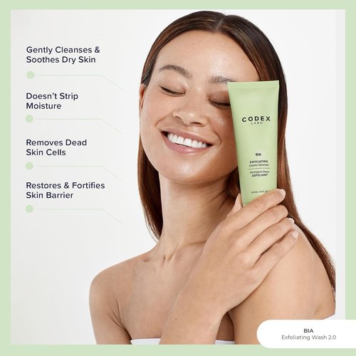 Codex Labs Bia Exfoliating Face Wash - Gentle Vegan Cleanser for Dry & Sensitive Skin | 3.4oz