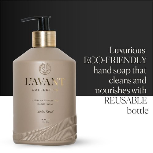 L’AVANT Collective Luxury Hand Soap - Natural Plant-Based Liquid Cleanser | Gentle Daily Wash, 16 Fl Oz Refillable Bottle | Ambre Santal