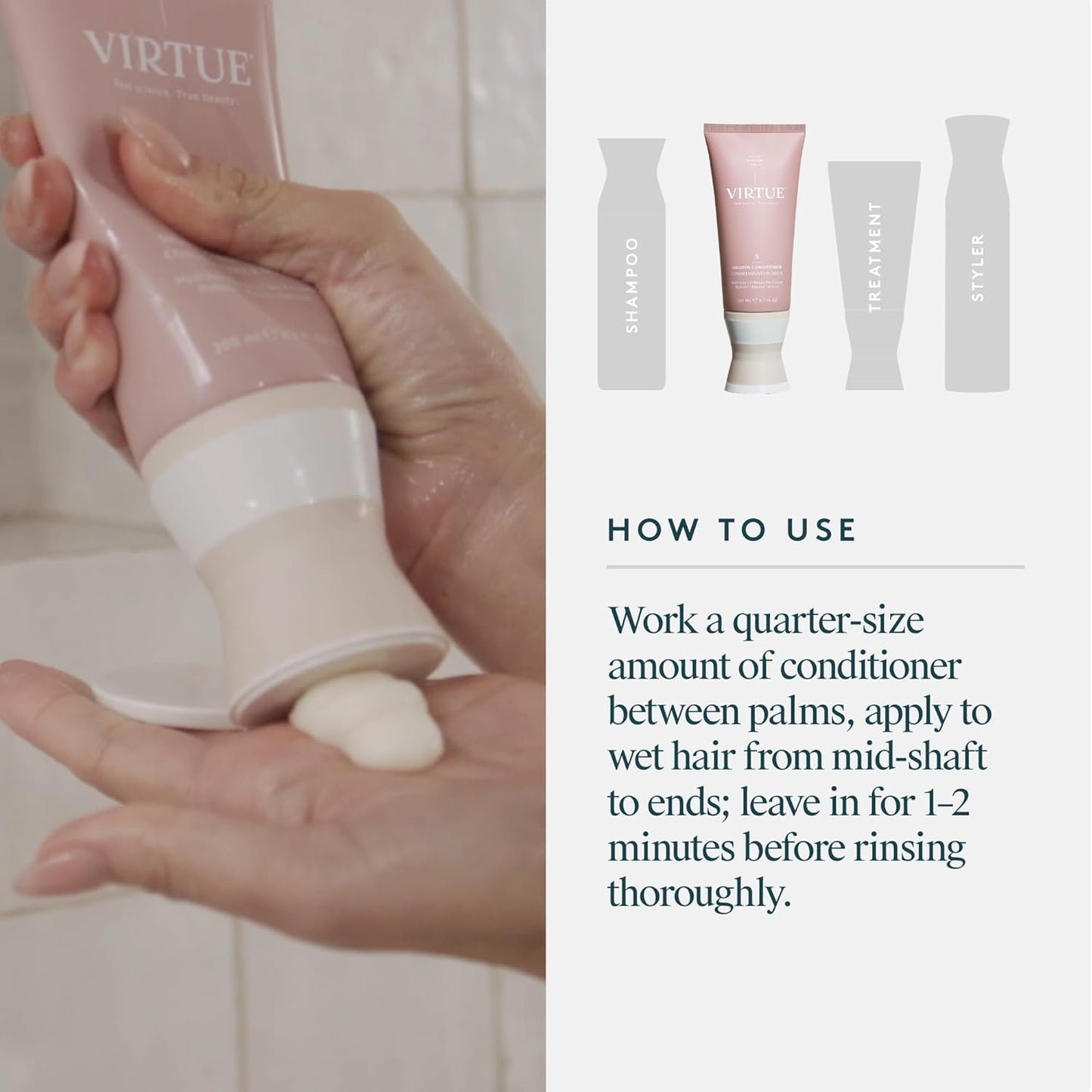 Virtue Smooth Conditioner - Frizz Control for Curly Hair | Sulfate-Free & Color Safe, 8 oz