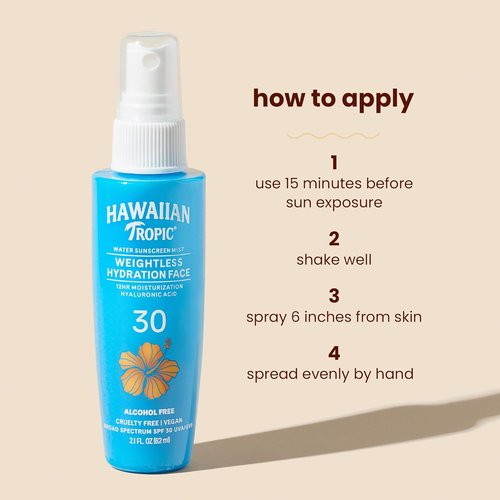 Hawaiian Tropic Weightless Hydration Water Mist SPF 30 - Travel Size 2.1 Fl Oz Hydrating Facial Spray
