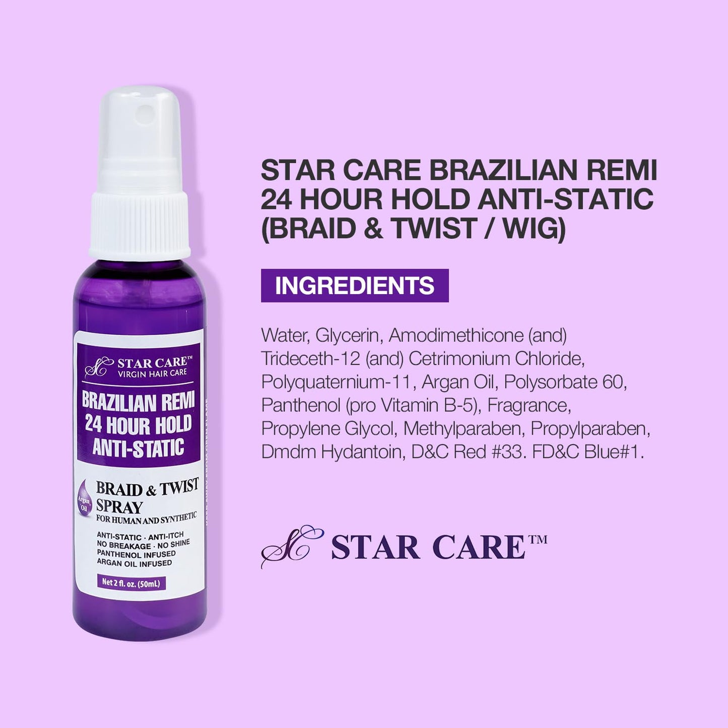 Brazilian Remi Detangler Spray - 24 Hour Hold Anti-Static Formula for Braids & Twists