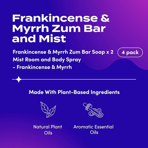 Indigo Wild Zum Bundle | Goat's Milk Soaps & Room Spray - Frankincense & Myrrh Scent - 2 Bars (3 oz) + 1 Mist (4 fl oz)
