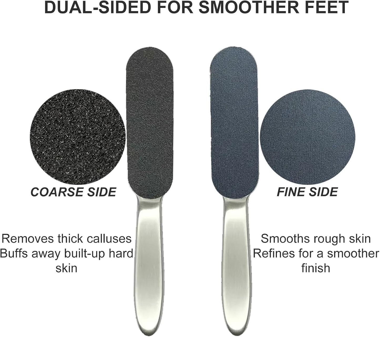 Skiennix Stainless Foot File Callus Remover - 3-in-1 Pedicure Kit with 10 Replacement Pads & 2 Exfoliating Masks