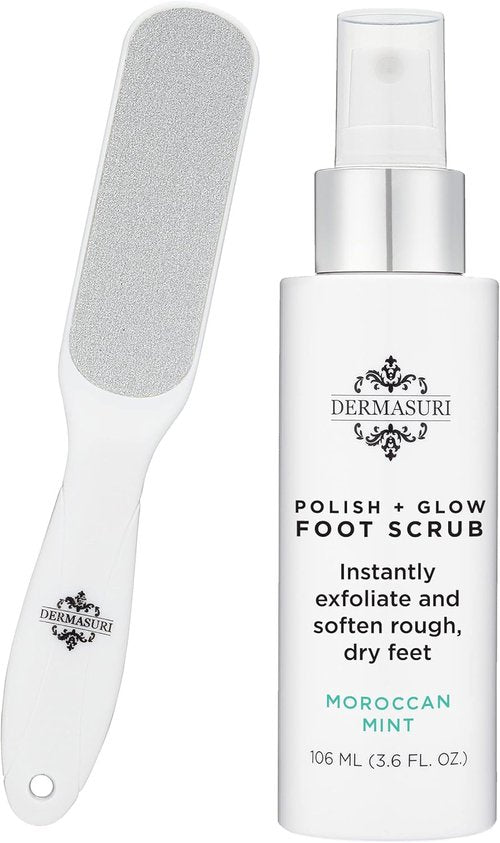 Dermasuri - Callus Remover Foot Scrub - Exfoliating Spray Formula & Deluxe Sole File | Softens Cracked Heels