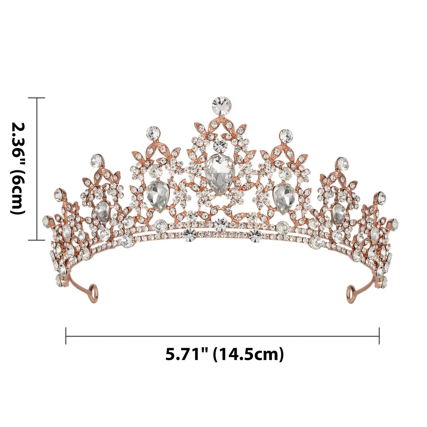 SWEETV Jewelred Tiaras and Crowns for Women, Crystal Queen Crown, Rose Gold Wedding Tiara for Bride, Metal Birthday Quinceanera Pageant Prom Headpieces