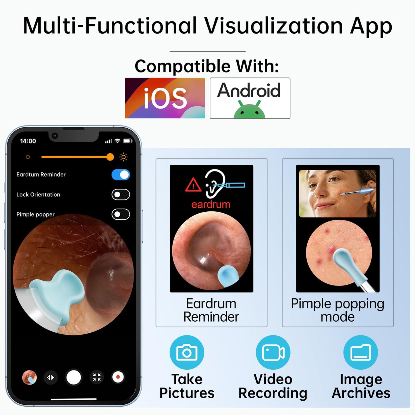 Ear Wax Removal Tool Camera, 1296P HD Camera and 6 LED Lights, Ear Cleaner with Camera, 1296P HD Camera and 6 LED Lights, Ear Cleaning kit, Ear Wax Removal Kit