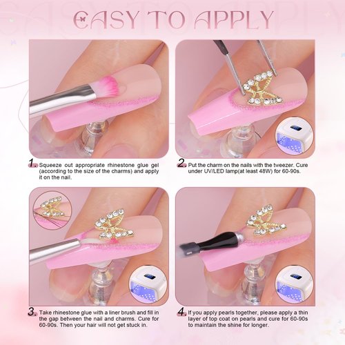 3D Nail Charms and Gems Set 7, 20PCS Chunky Butterfly Charms + 75PCS Coquette Nail Bows and Hearts + 3D Flowers for Nails with Rhinestones, Pearls, Diamonds and Picker Tools for Y2K Nail Decor